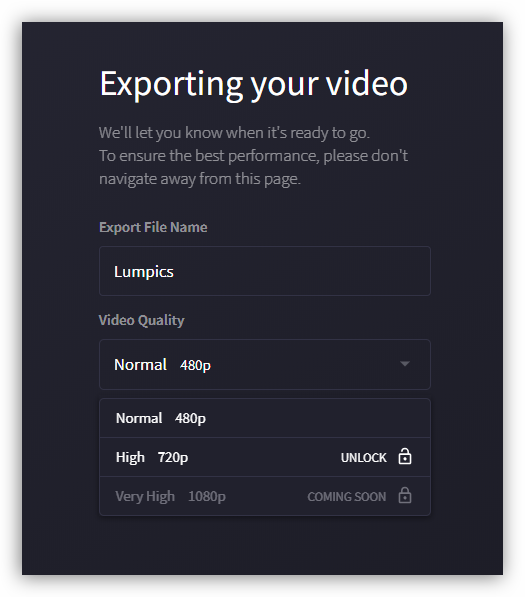 Настройка экспорта видеоролика на сервисе Clipchamp